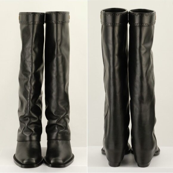 Fendi Minerva Knee-High 55mm Leather Boots, Black, EU 36/US 6 - Picture 4 of 15